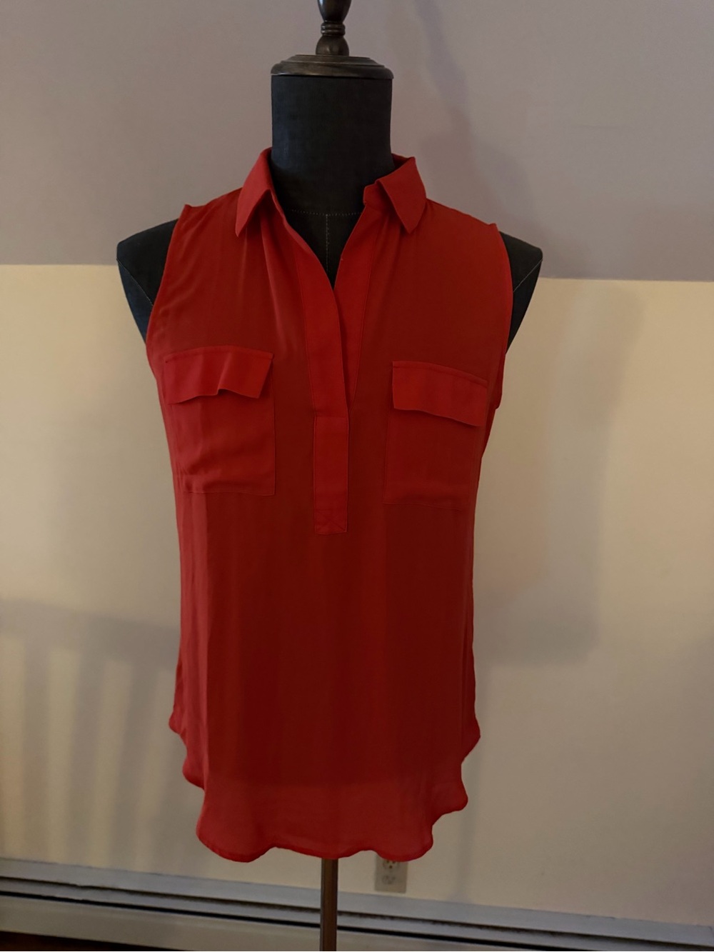 Loft Brand Sleeveless Red Collared Pocket Blouse - Women